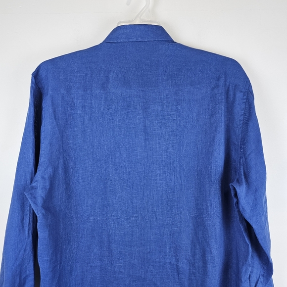 ELMO Taormina Italy Men's Linen Blue Long Sleeve Button Up Shirt Size 43 - Picture 7 of 15
